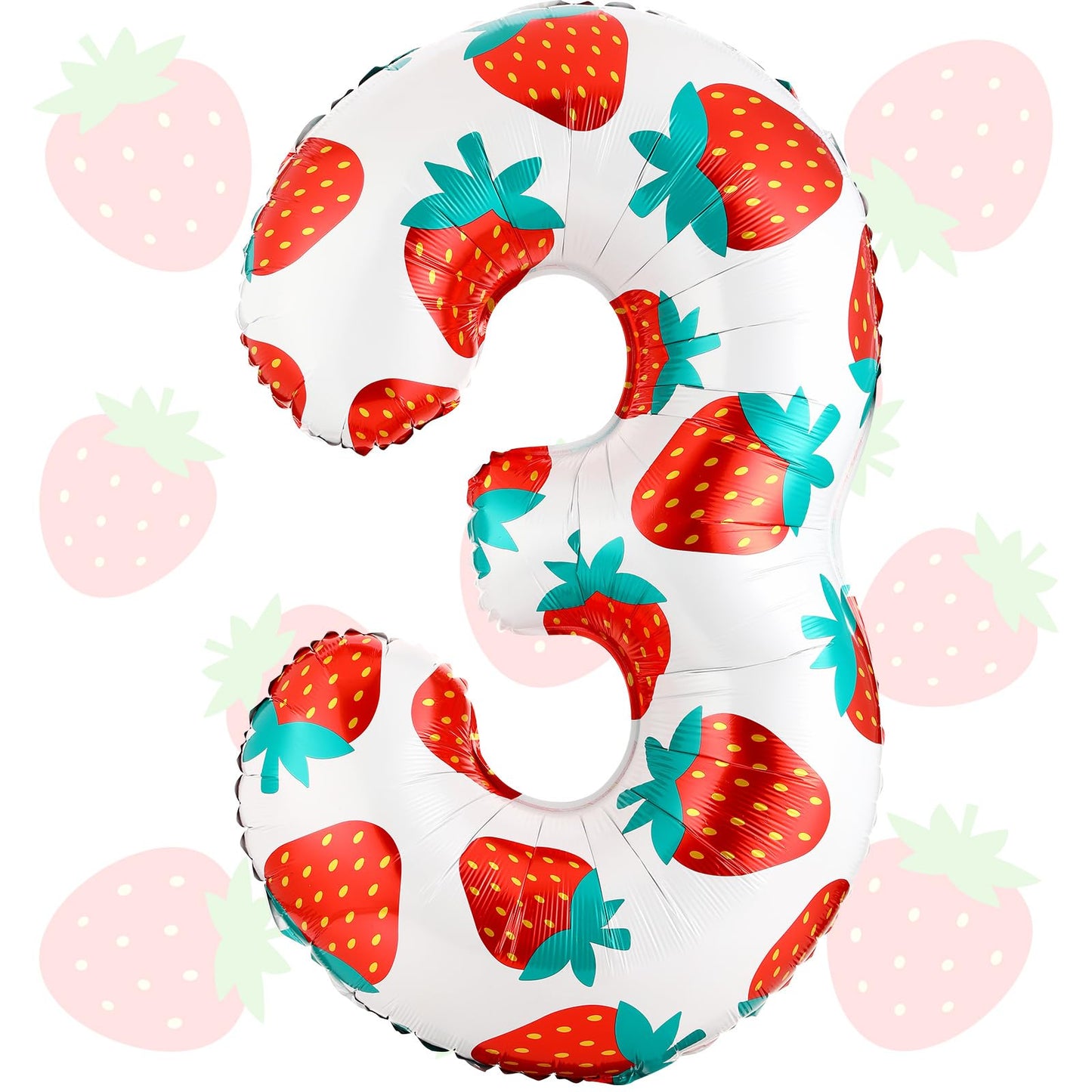 Strawberry Number 3 Giant Foil Birthday Balloon – 40 Inch