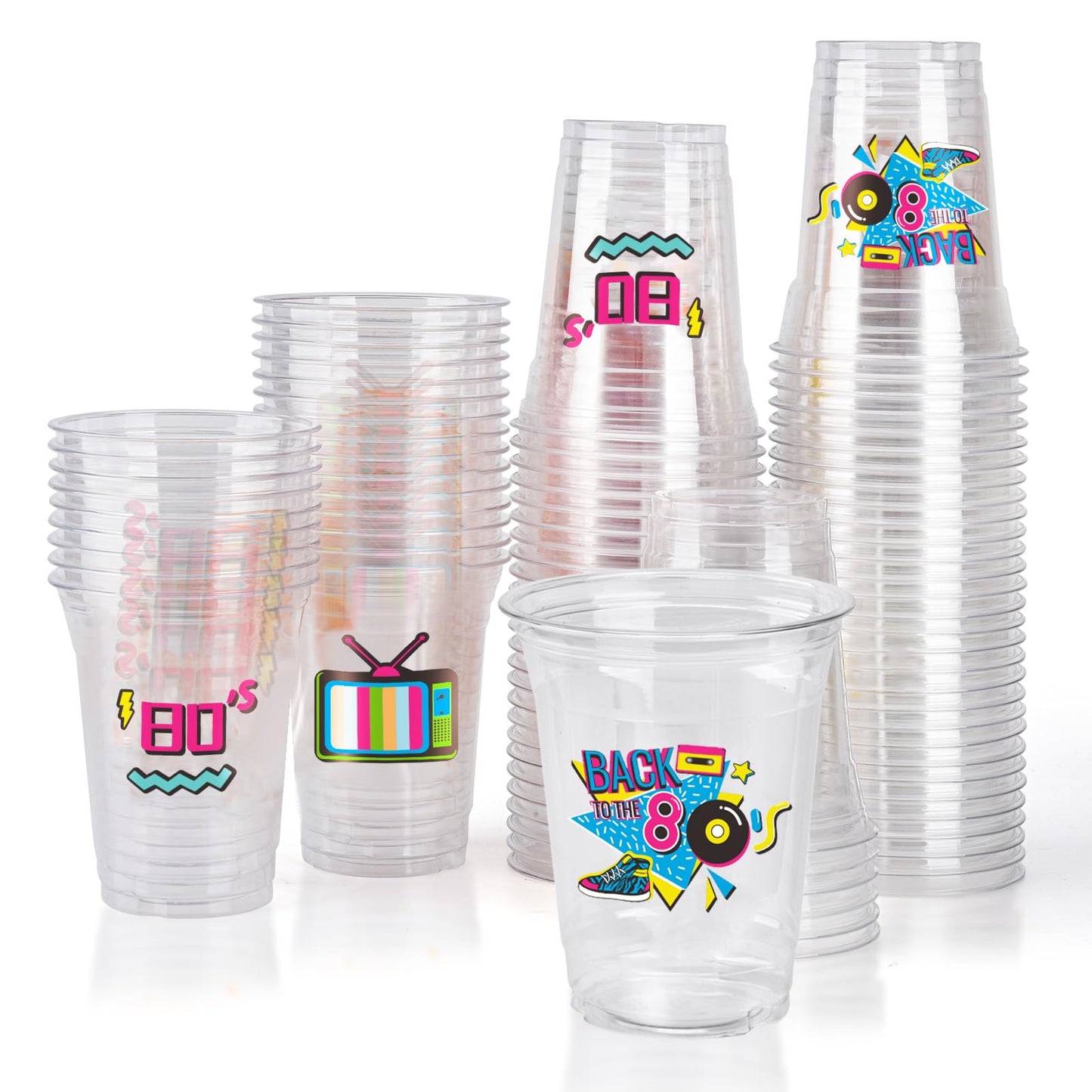 80s Retro 12oz Plastic Party Cups – 150 Pack