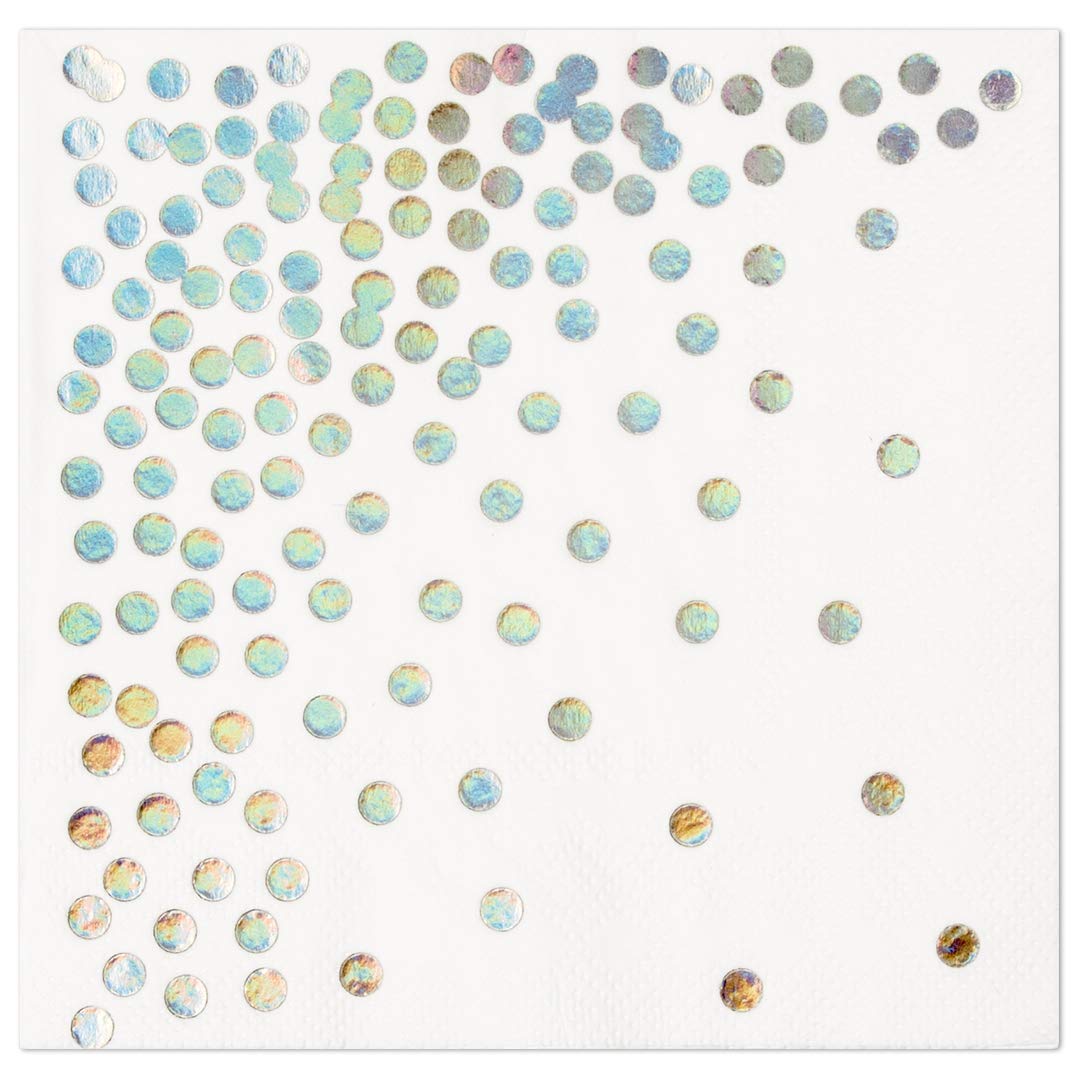 Andaz Press Holographic Silver Foil Iridescent Polka Dot Lunch Napkins 6.5-Inch Bulk 50-Pack Count 3-Ply Disposable Modern Lunch Party Napkins for Iridescent Theme Party Mermaid Unicorn Tea Party
