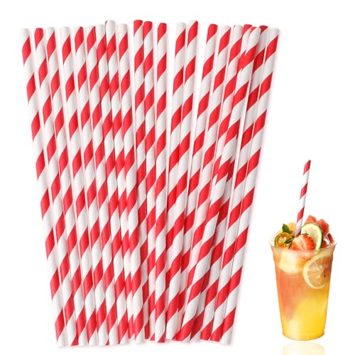 Red Striped Paper Straws - 100 ct