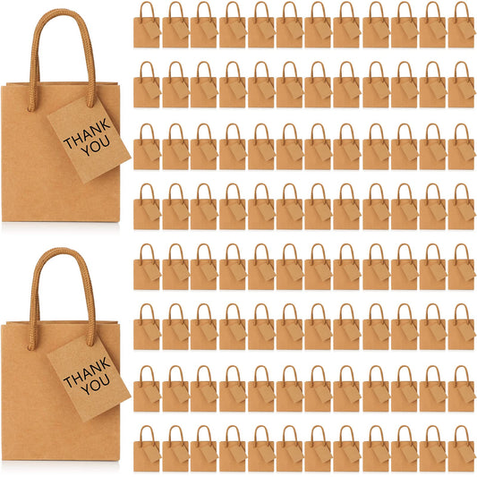 Mini Brown Paper Gift Bags with Tags – 100 Pack