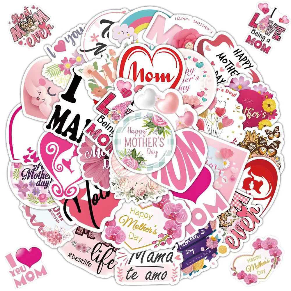 Mothers Day Stickers 50 Pcs Happy Mothers Day Stickers Decals Decorations Bulk Love Mom Stickers Gifts Set for Laptop Water Bottles Scrapbook Car Skateboard Bike Luggage