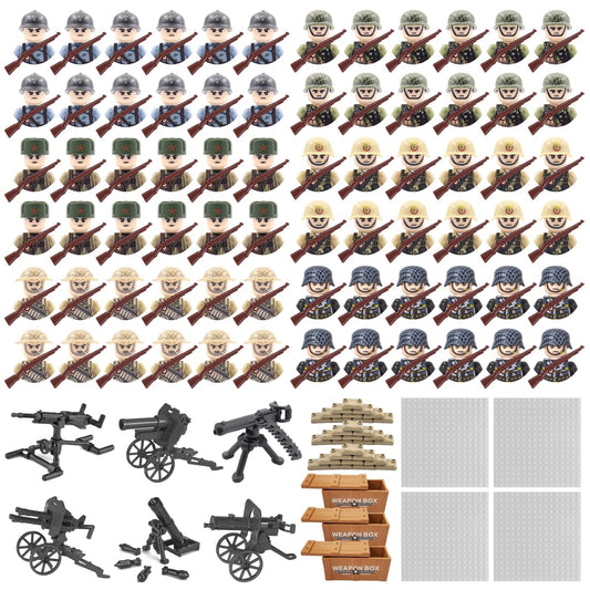 CEREECOO Mini WW2 Army Men Figures Pack World War 2 Military Soldier Figures Building Set with Weapons Baseplates