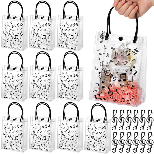 Wesnoy 24 Pcs Musical Notes Gift Bags with Handle 6x8 Inch Clear Music Treat Bags bulk Musical Party Favor Bag with Musical Note Paper Clip for Musician Social Media Music Birthday Party Supplies