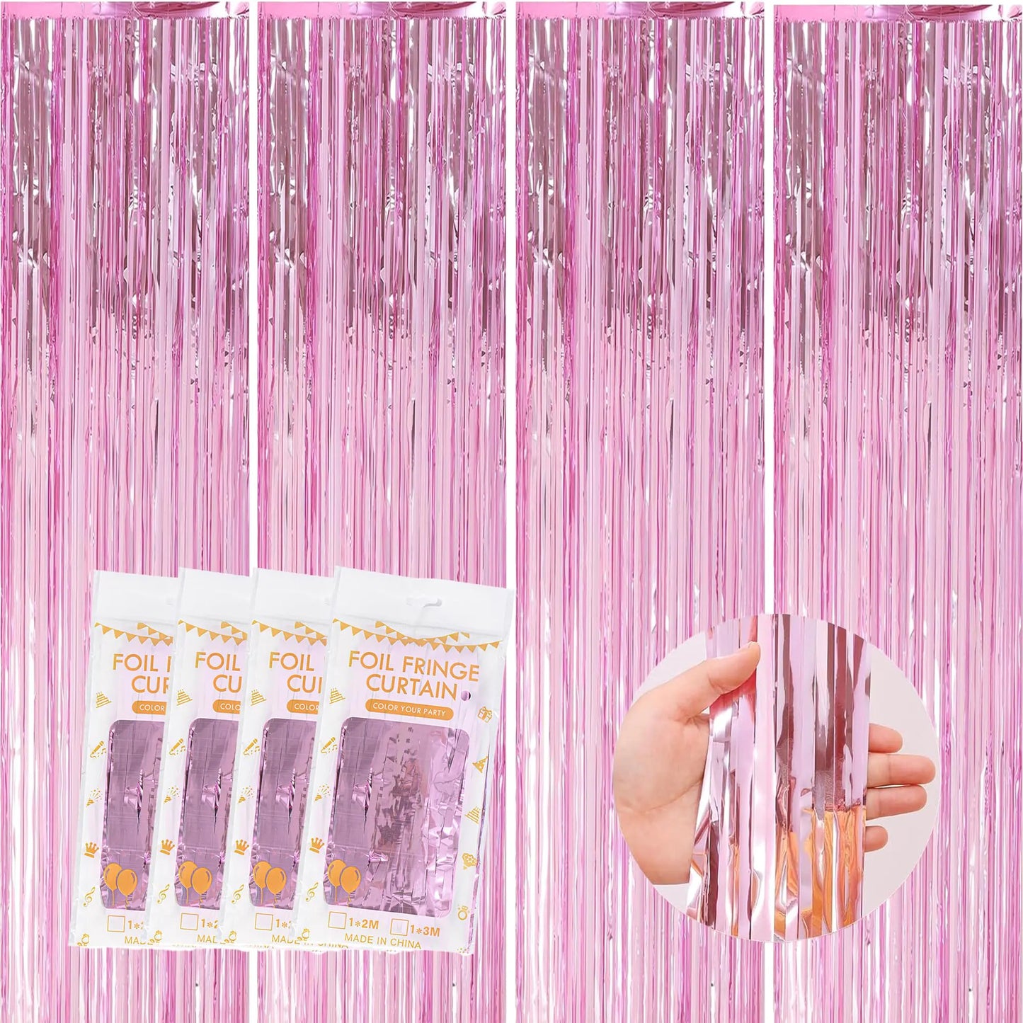 Pink Foil Fringe Backdrop Curtains - 4 ct