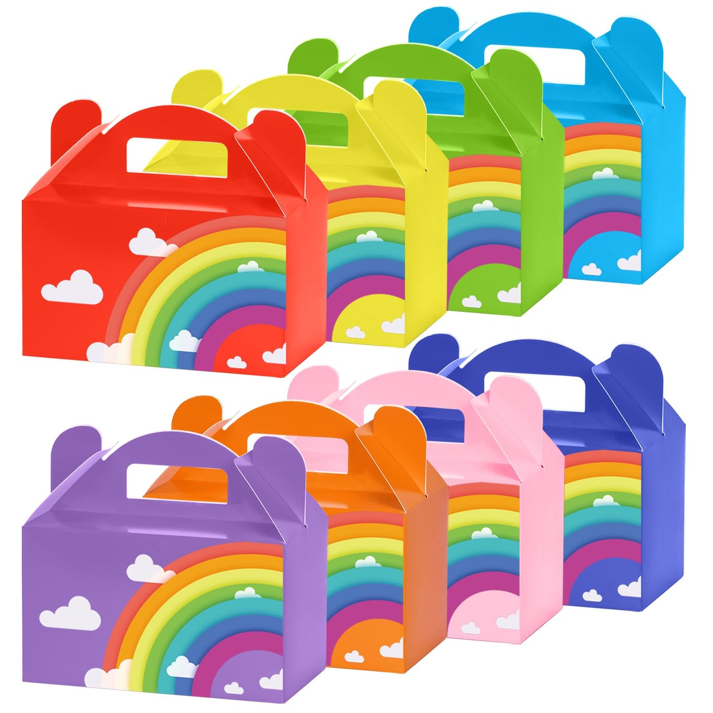 Rainbow Kraft Paper Gable Treat Boxes – 48 Pack