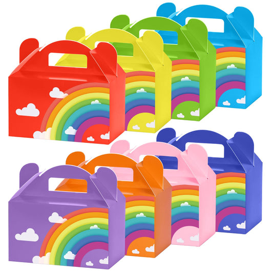 Rainbow Kraft Paper Gable Treat Boxes – 48 Pack
