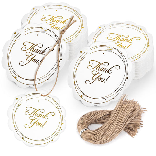 White Gold Stamping Round Thank You Tags – 100 Pack