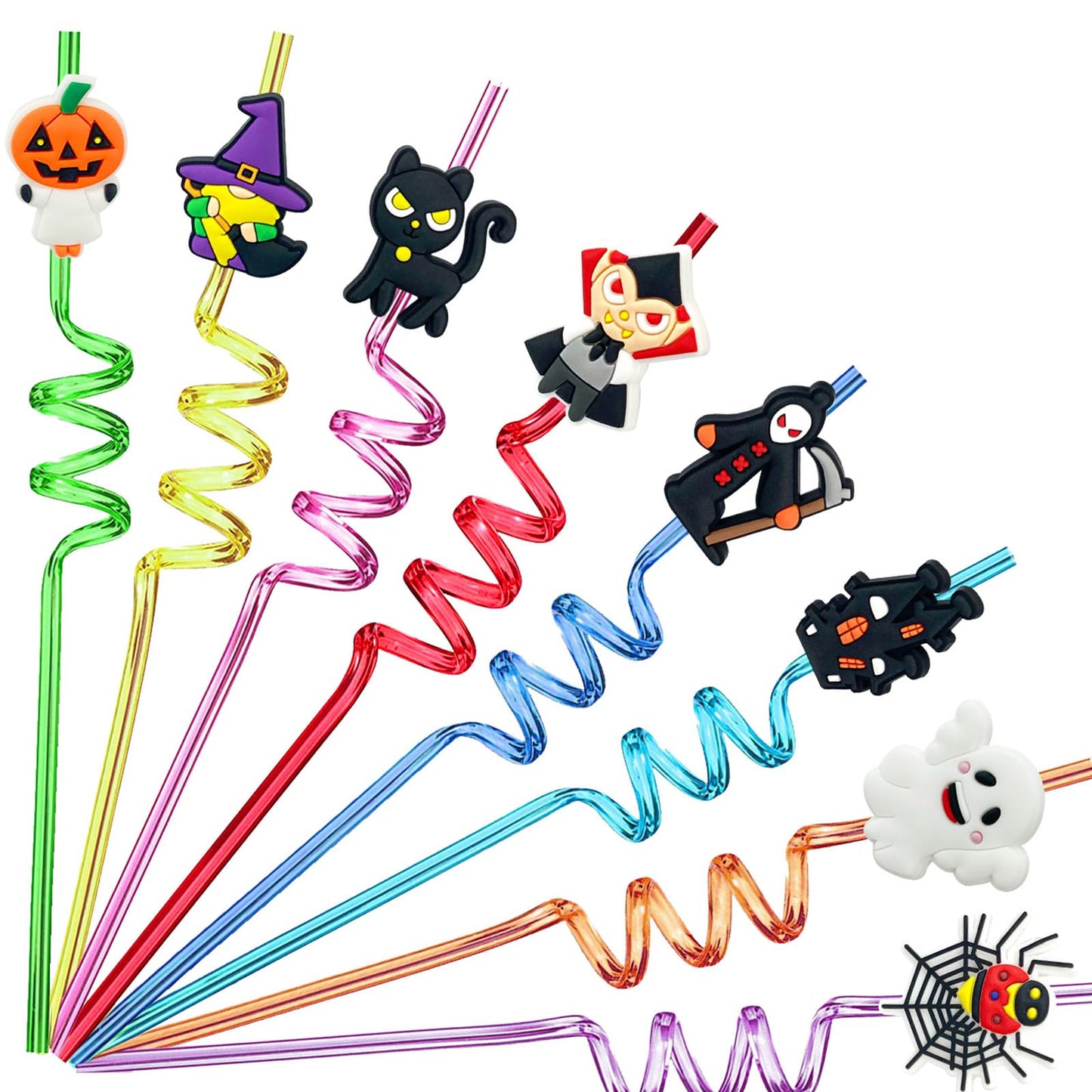 Halloween Pumpkin Reusable Curly Party Straws – 24 Pack