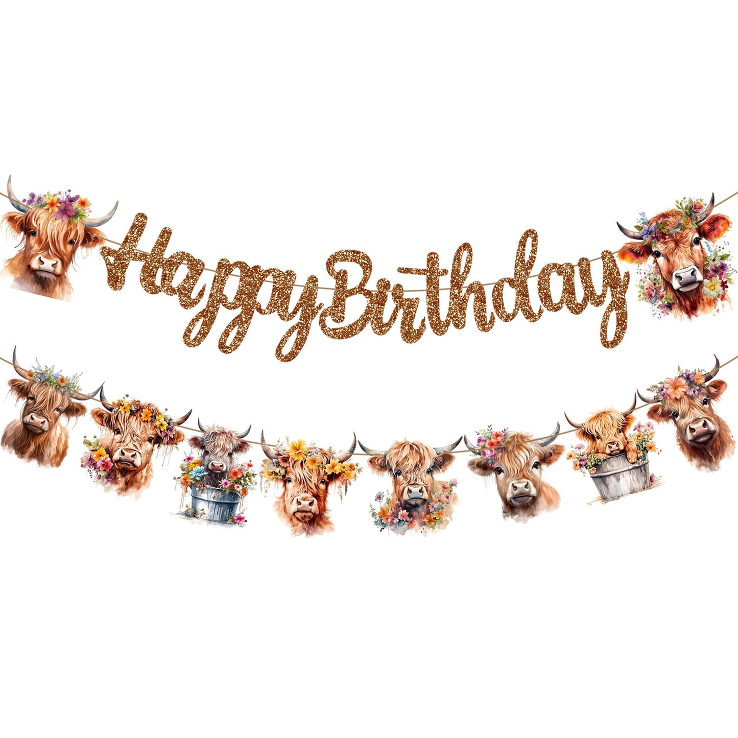 Brown Glitter Highland Cow Birthday Banner Highland Cattle Banner Decorations Highland Cow Birthday Party Decorations for Highland Cow Cattle Themed Birthday Party Baby Shower Supplies