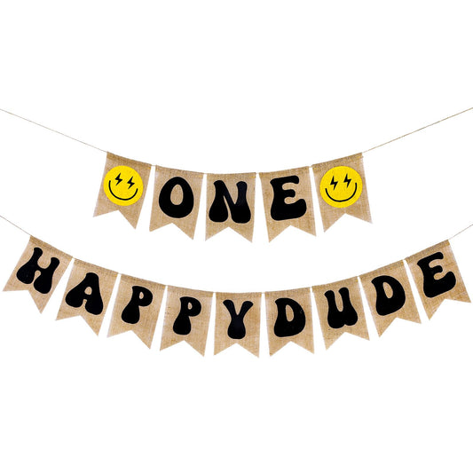 One Happy Dude Burlap Birthday Banner Garland - 2 ct