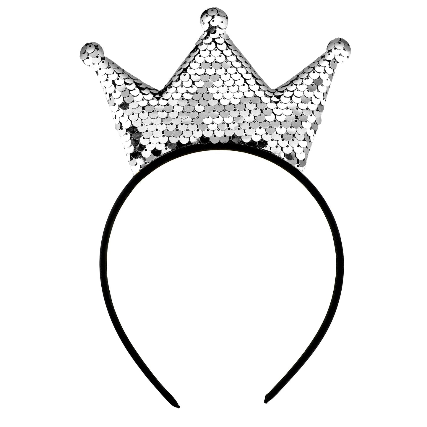 Silver Glitter Sequin Crown Party Headband for Women & Girls