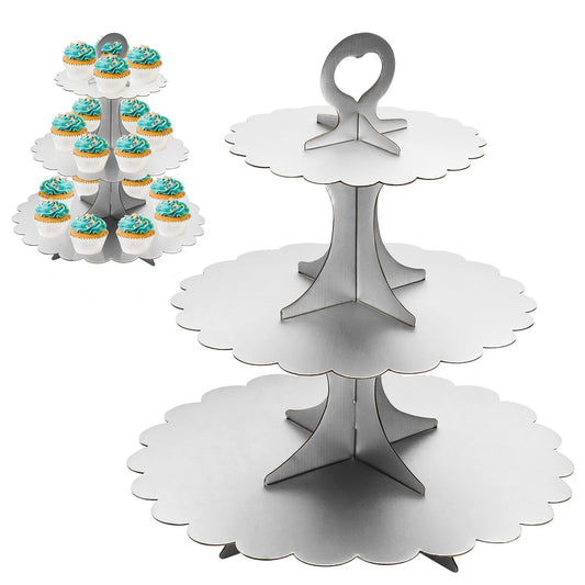 Humlindo 2 Pack Cupcake Stand Tower3 Tier Cupcake Stand Silver Cupcake Tier Stand  Cup Cake Stand  Cardboard Dessert Cupcake Stand Holder for Parties Tiered Cupcake Stand (Silver)