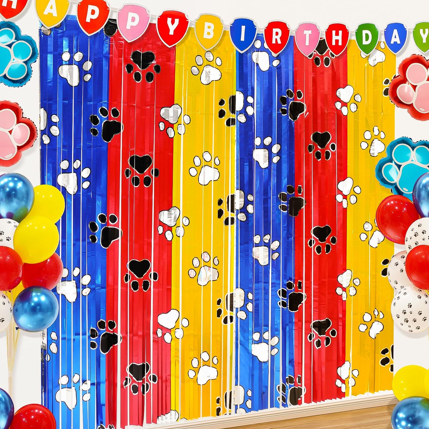 Blue Dog Character Foil Fringe Backdrop Curtains – 4 Pack