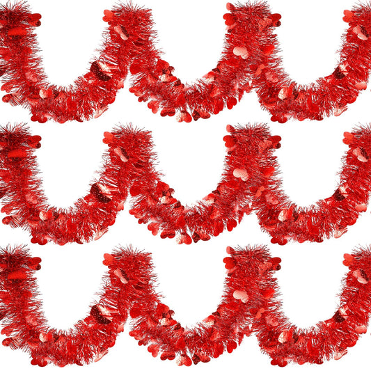 Metallic Red Heart Tinsel Twist Garland – 6 Pack, Valentine's Day Decoration