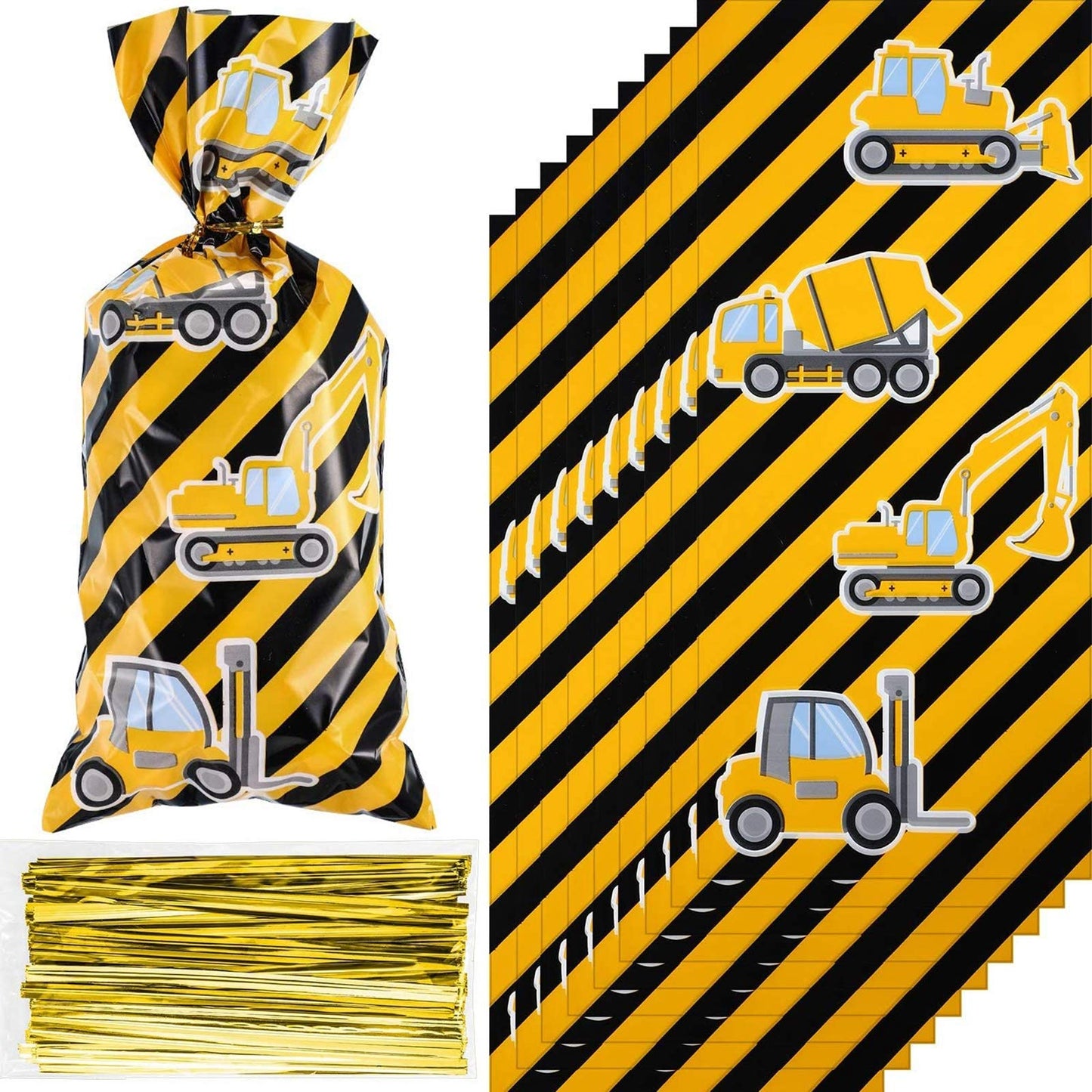 Construction Truck Cellophane Party Favor Bags - 100 ct