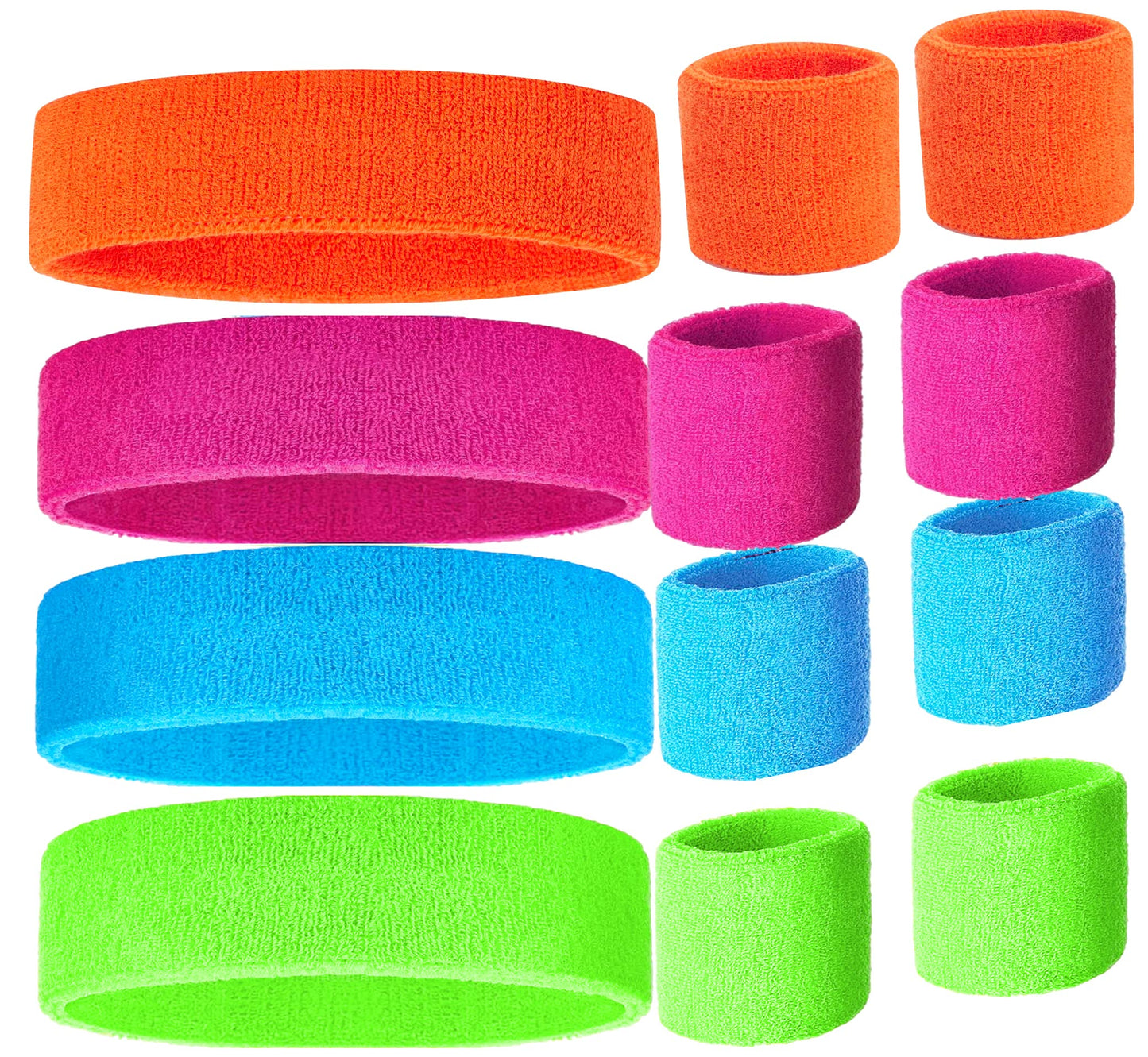 80s Neon Sweatband & Wristband Set – 4 Colours