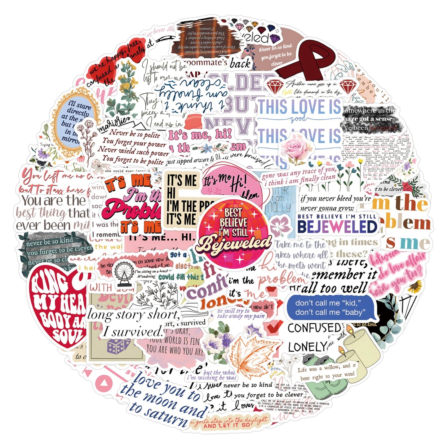 Music Album Lyrics Stickers 110PCs Singer Song Words Stickers for Fans & Concerts Vinyl Decals Laptop Water Bottle Stickers for Kids Gift & Party Favor Stickers for Hydro Flask Planner[Lyrics110]
