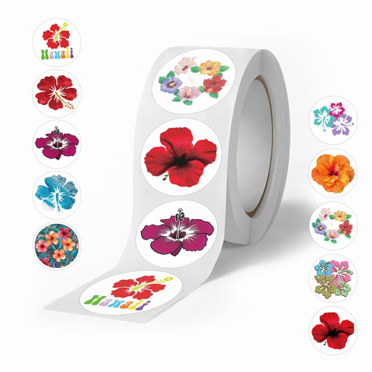 Hibiscus Sticker Roll Luau Party Favors