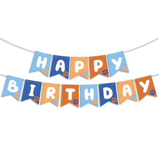 Blue Dog Happy Birthday Banner Pre-Strung Party Decor