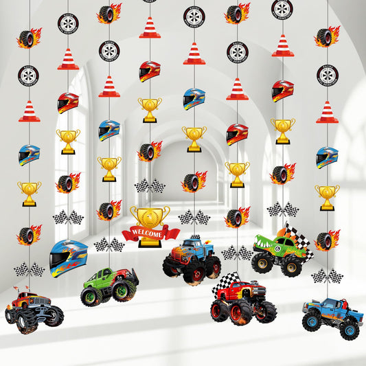 Monster Truck Hanging Garland & Banner Backdrop Set – 8 Piece
