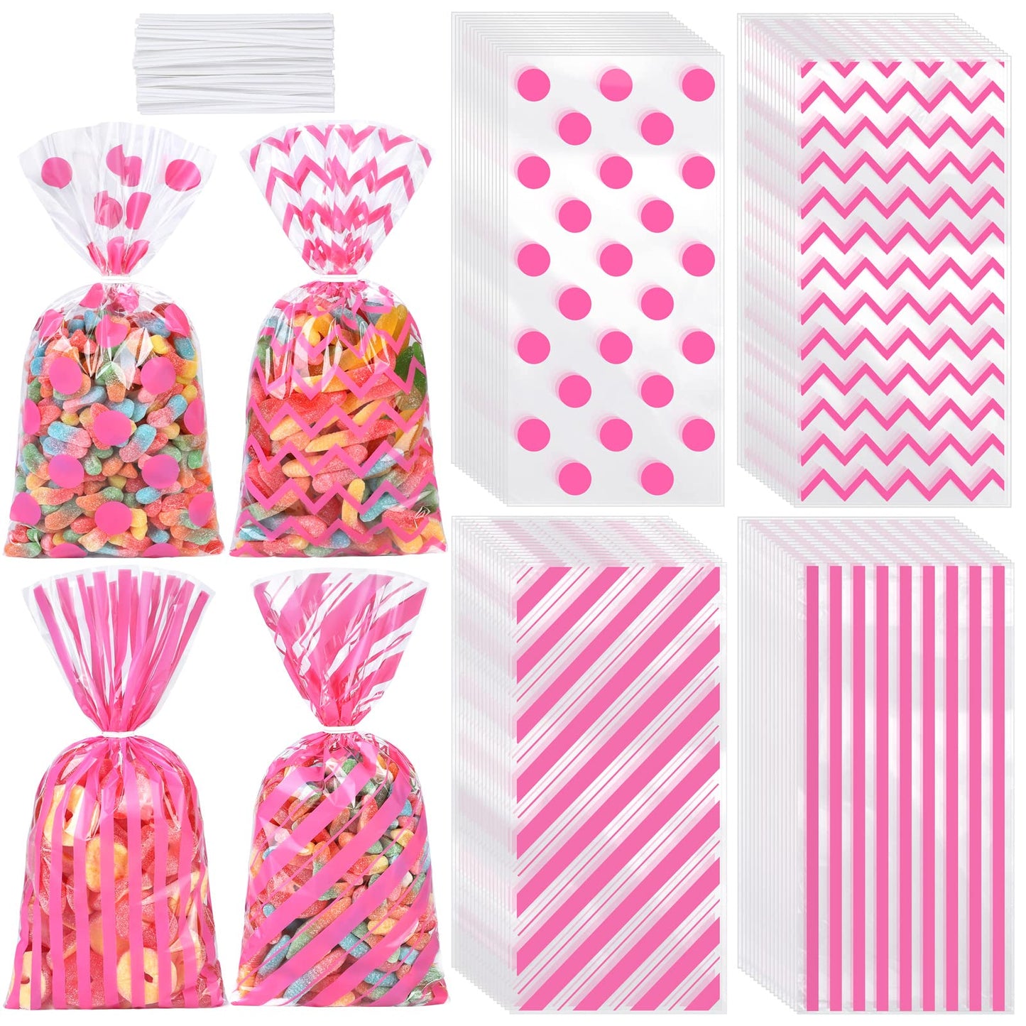 Pink Cellophane Treat Bags with Twist Ties