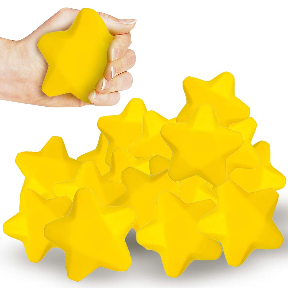 ArtCreativity 12 Pack Star Squishy Stress Balls - 3 Inch Spongy Squeeze Toys Yellow Stress Stars for Kids & Adults Stress Relief Party Favors Goodie Bag Stuffers and Squishy Fidget Toys Foam Ball
