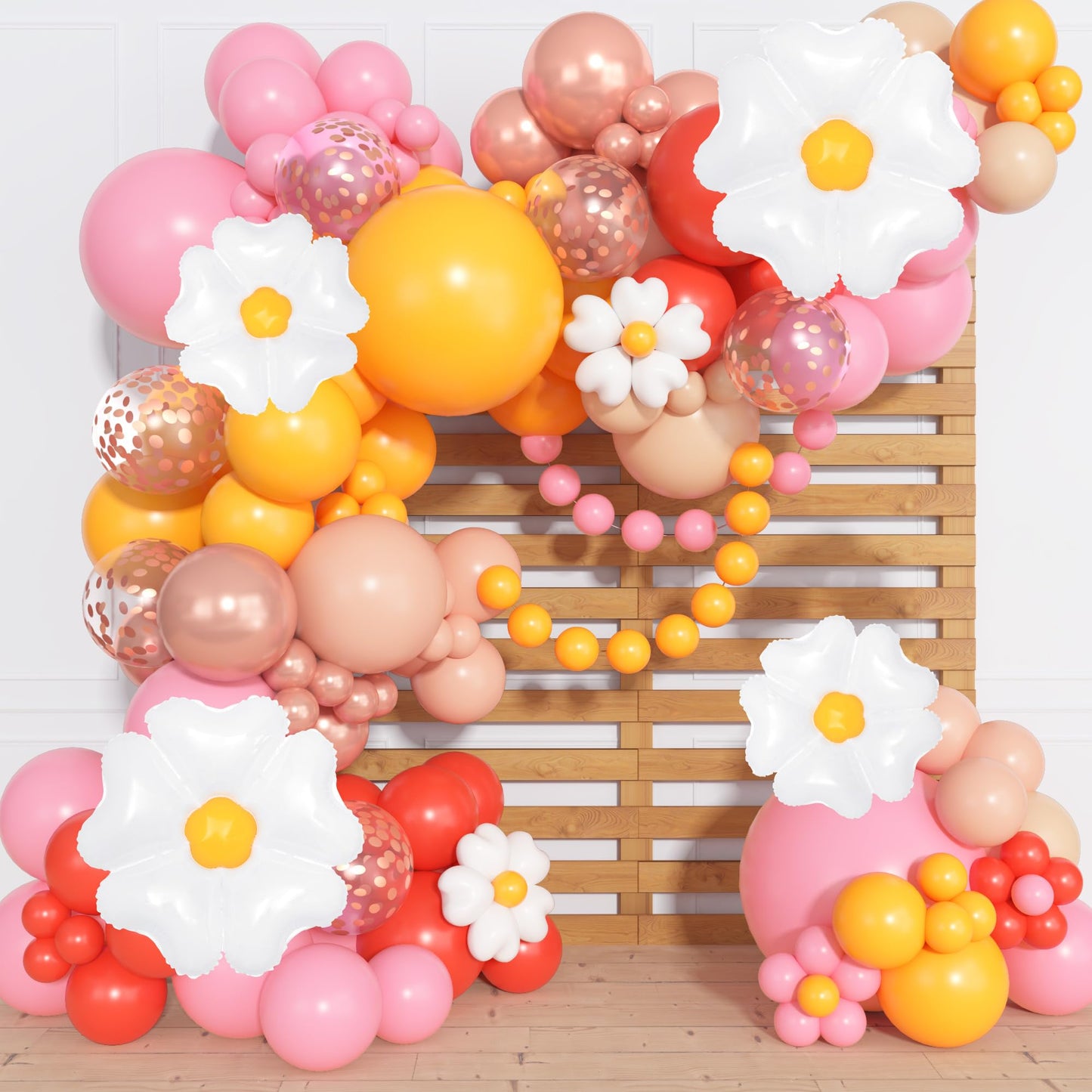 168Pcs Daisy Balloon Arch Garland Kit Mothers Day Pastel Pink Orange Yellow Confetti Daisy Flower Balloons for Two Groovy One Birthday Floral Boho Girl Baby Shower Wedding Hippie Party Decorations