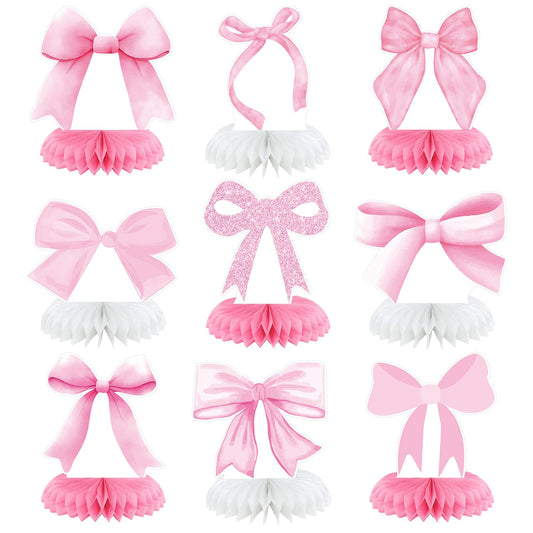 Pink Bow Coquette Honeycomb Table Centrepieces – 9 ct