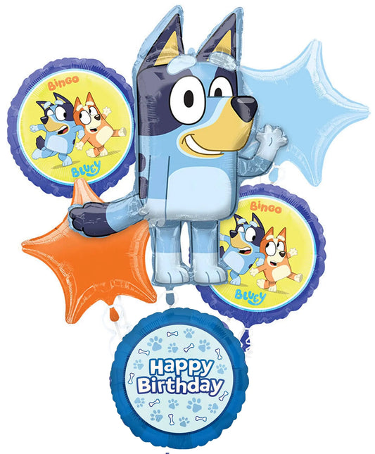 Bluey Foil Balloon Bouquet – 6-Piece Jumbo Birthday Balloon Set