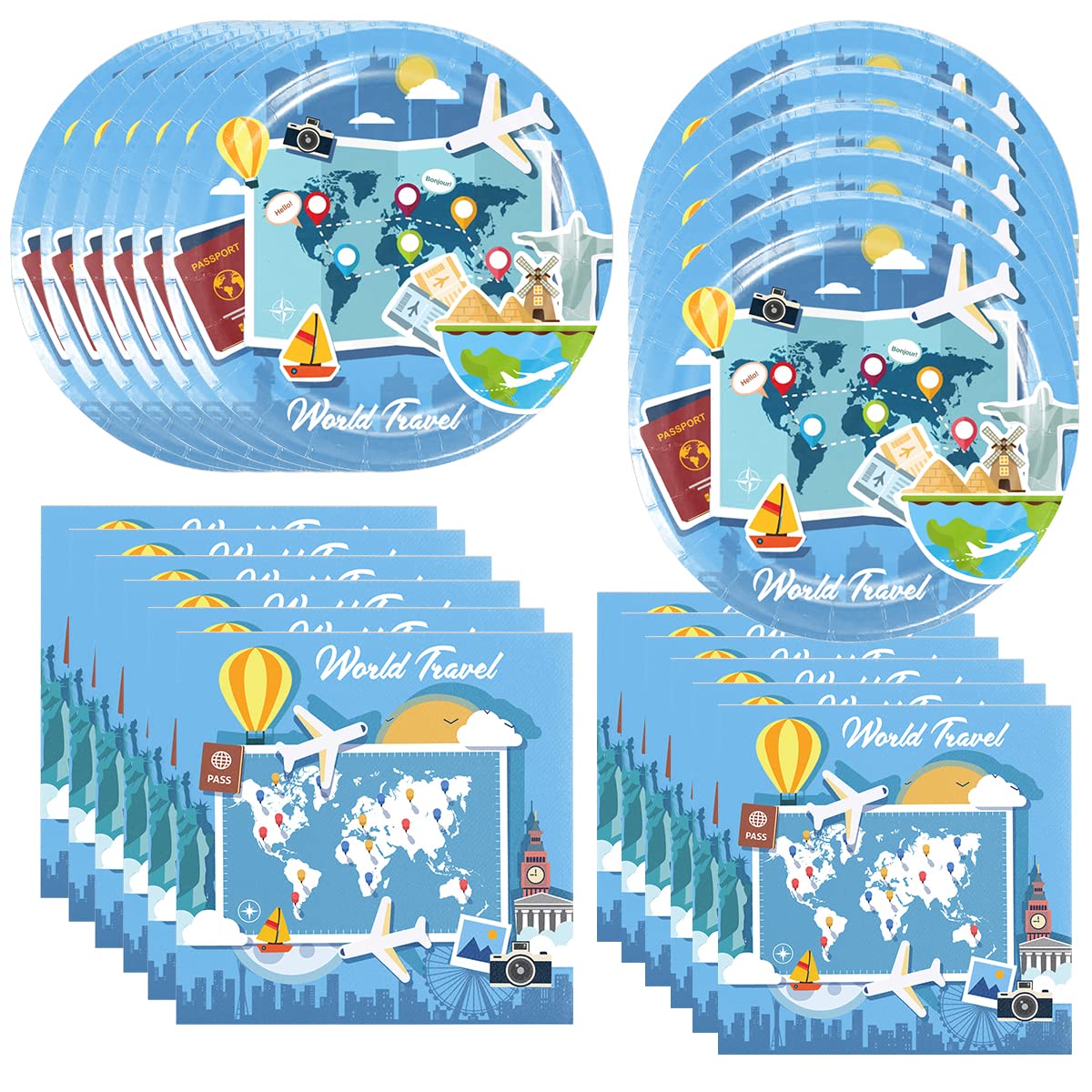 Adventure World Travel Themed Party Tableware Set – 40 Piece