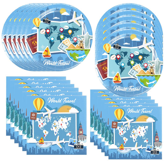 Adventure World Travel Themed Party Tableware Set – 40 Piece