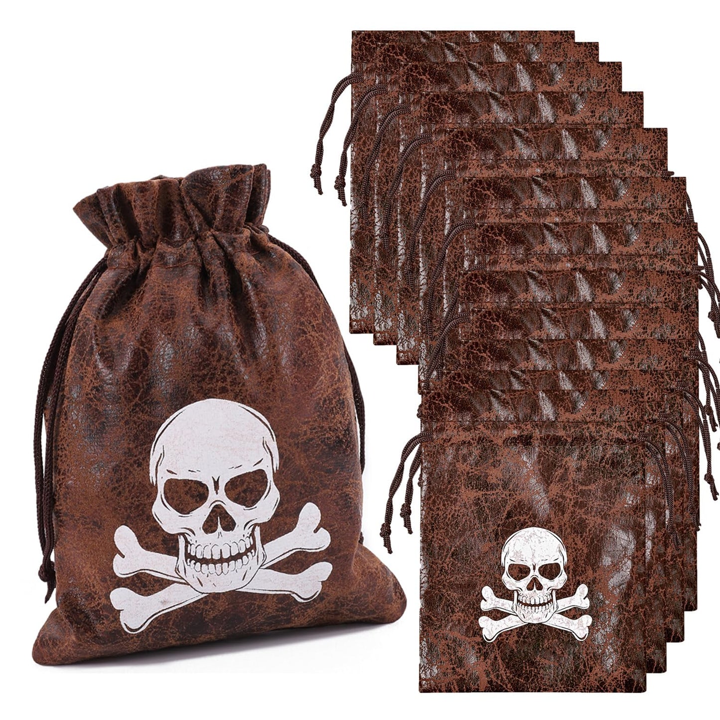 Pirate Skull Drawstring Loot Bags – 24 Pack