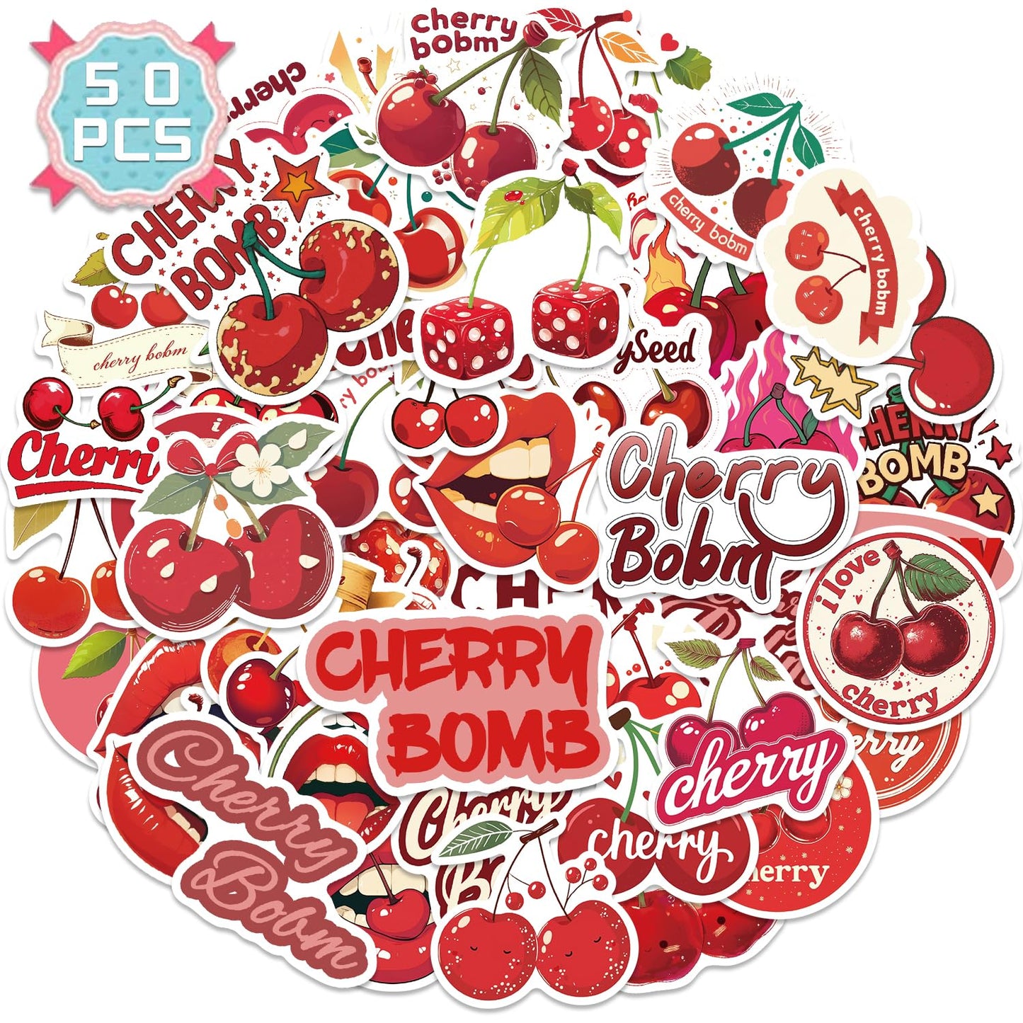Cherry Bomb Stickers – 50 Pack, Red Aesthetic