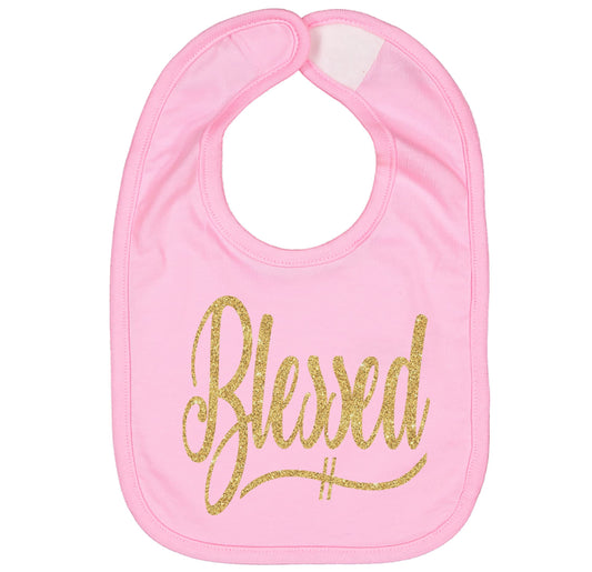 Aidens Corner Handmade Gold Blessed Bibs - Baby Boy Girl Gift For Christening or Baptism (Gold Pink)