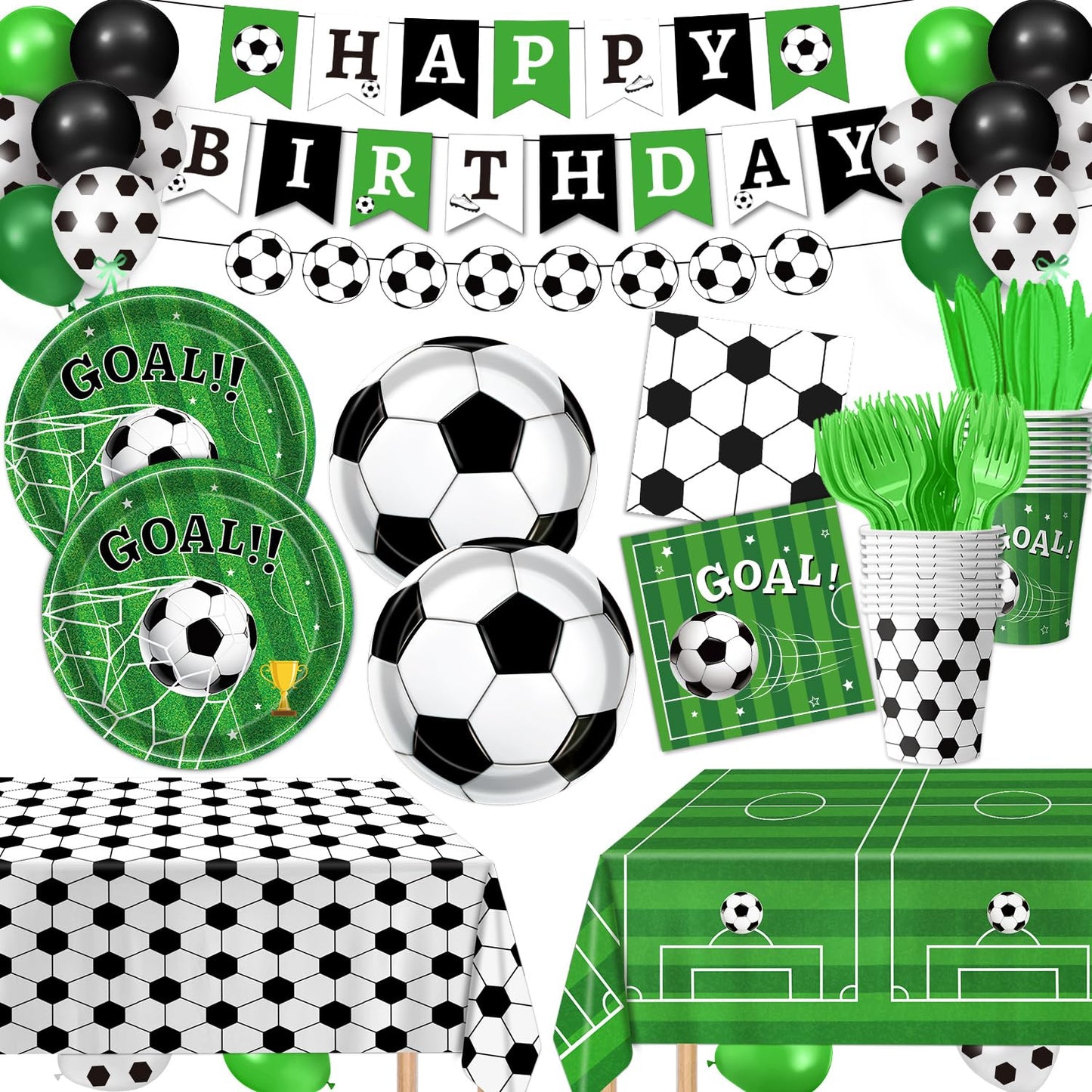 Soccer Birthday Party Decoration Set – 170 Piece Serves 24