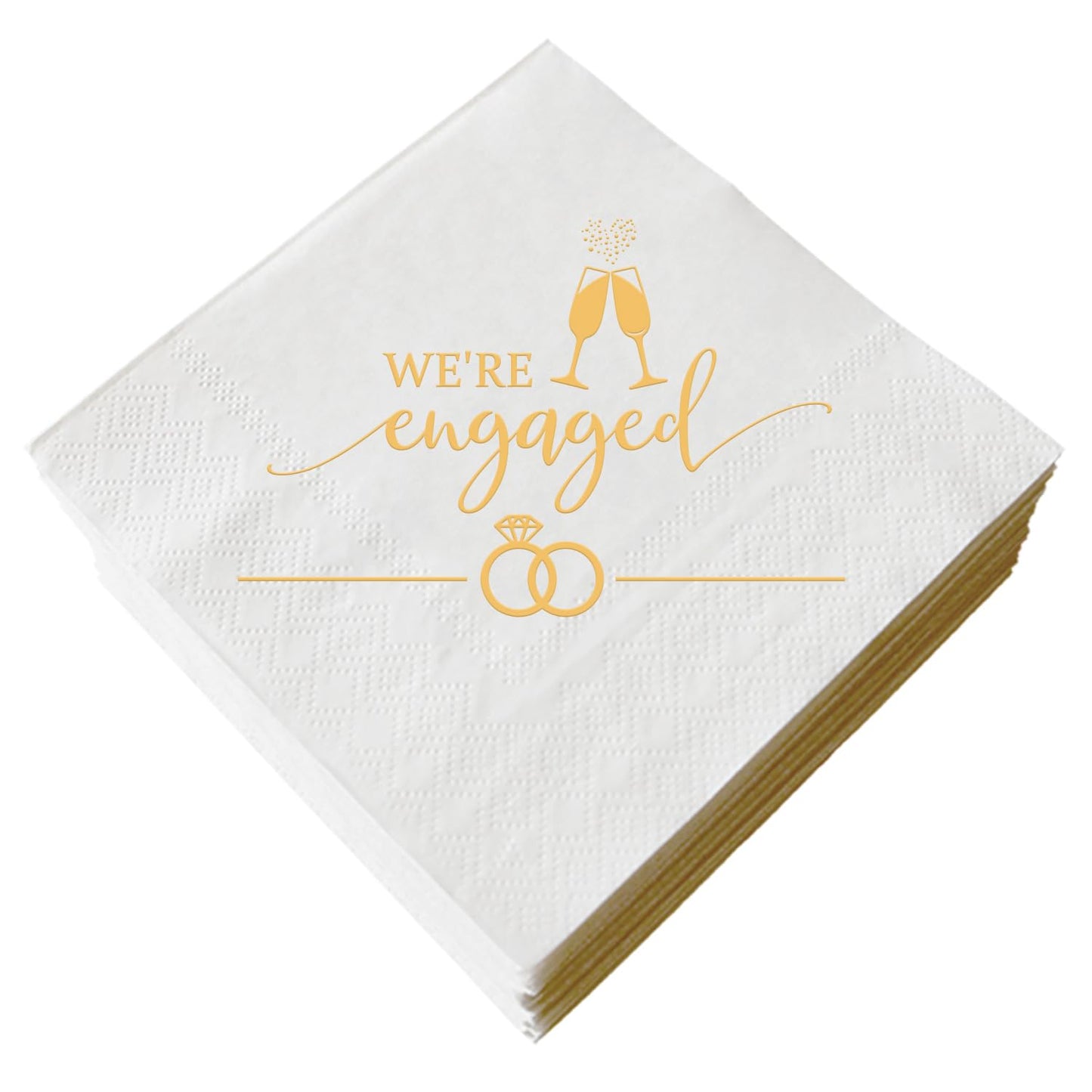 We're Engaged Napkins – 50 Pack, White & Gold