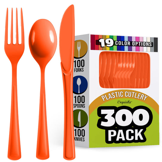 Orange Heavy Duty Plastic Cutlery Set - 300 ct