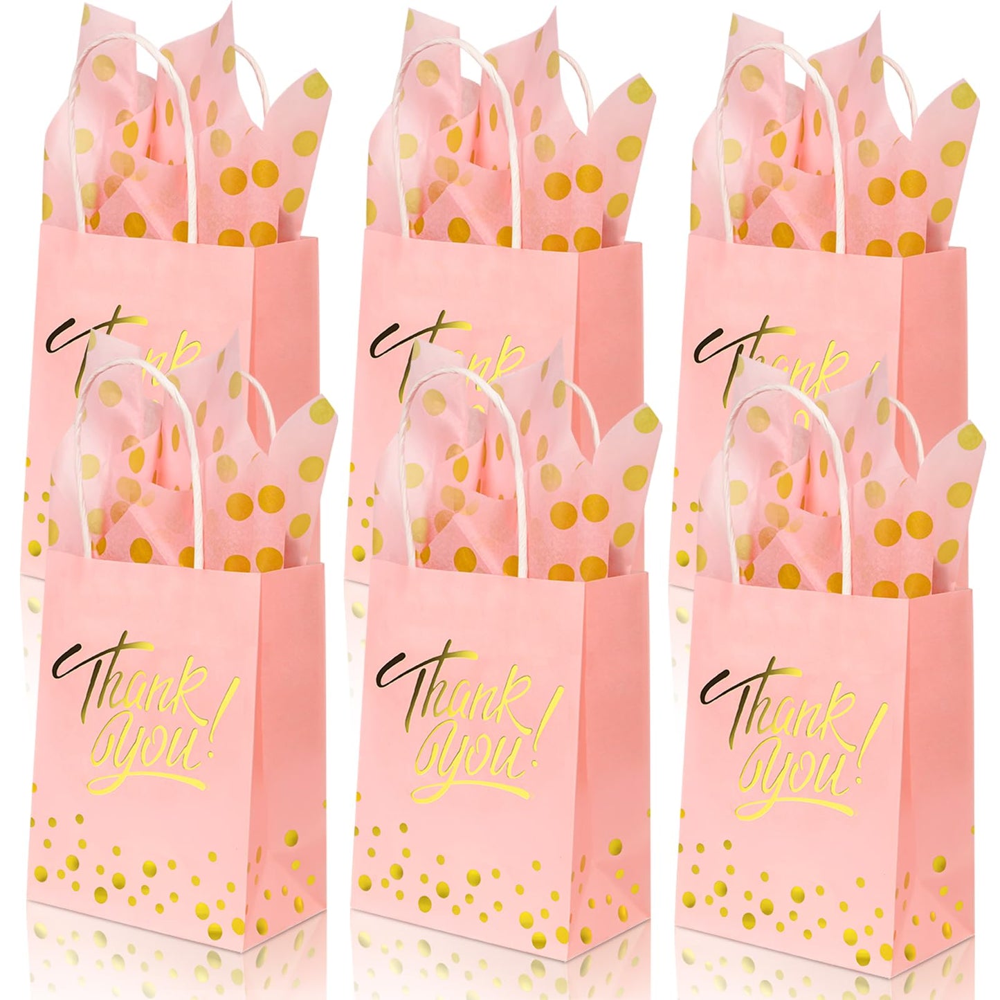 Pink Kraft Paper Gift Bags with Bow Ribbon & Tissue Paper – 25 Pack