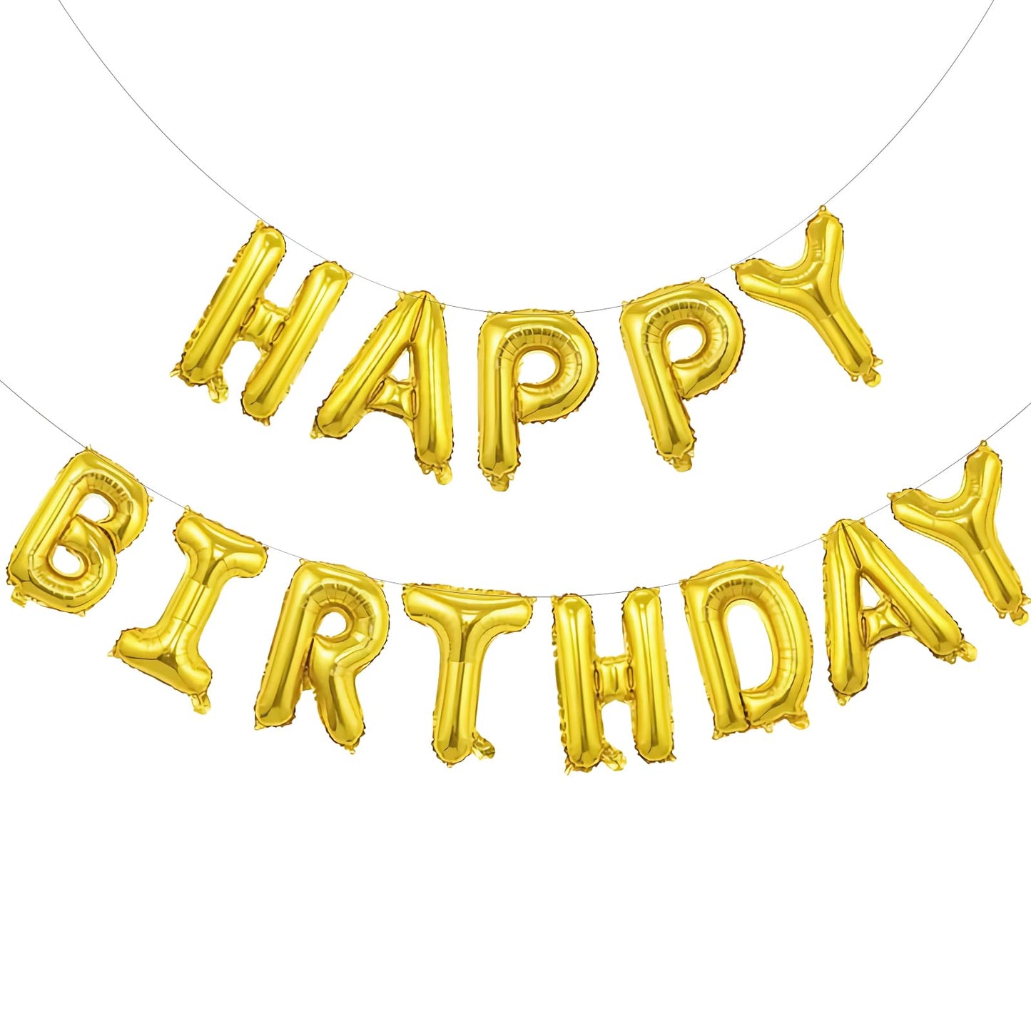 Gold Happy Birthday 3D Mylar Foil Letter Balloon Banner – 16 Inch