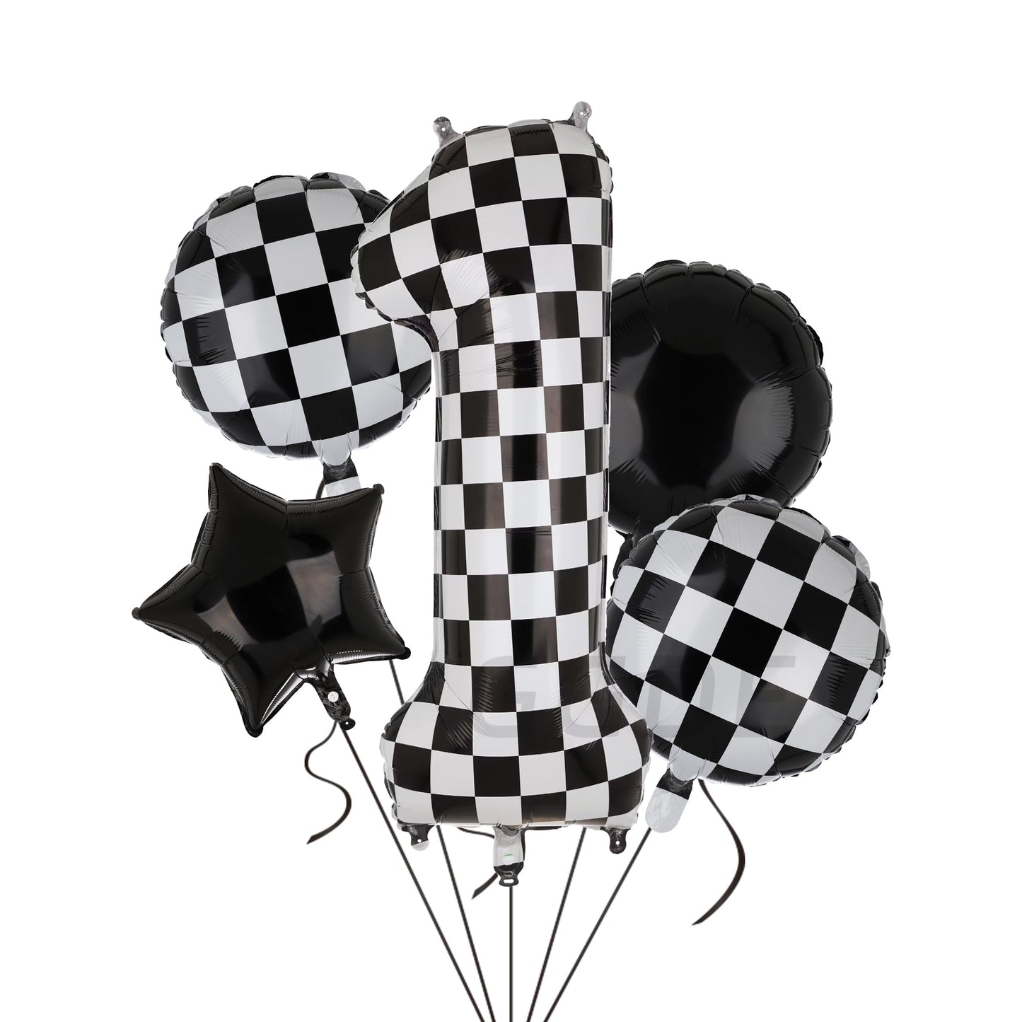 Checkered Black & White Number 1 Birthday Balloon Set – 5 Piece, 40 Inch
