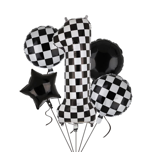 Checkered Black & White Number 1 Birthday Balloon Set – 5 Piece, 40 Inch