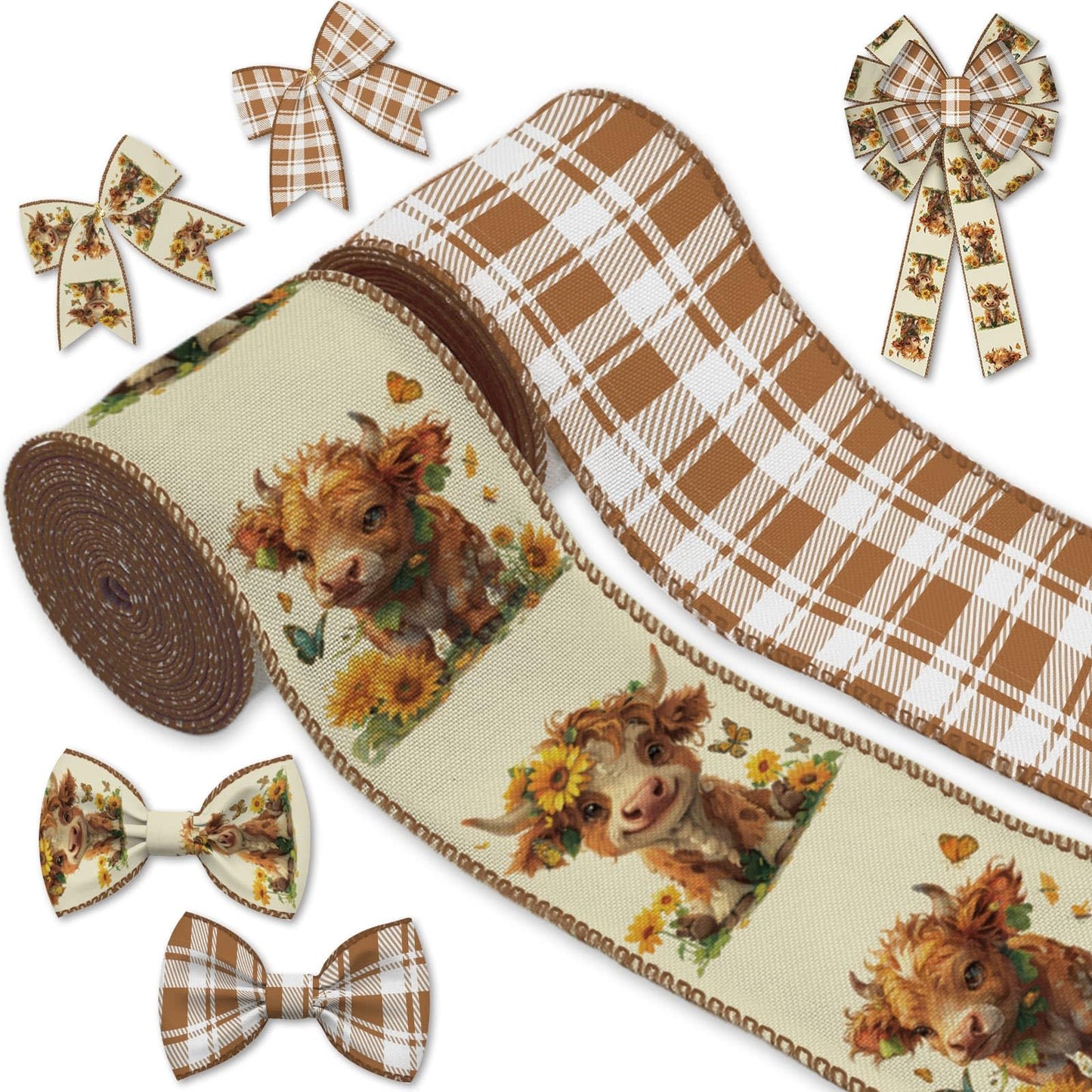 Highland Cow Fall Ribbon Wired Edge Craft Set