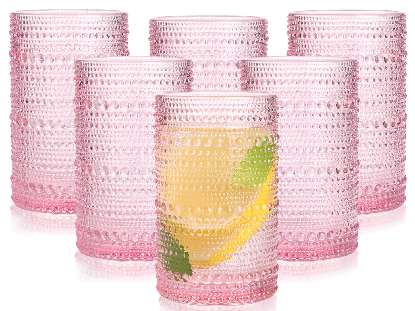 abrwyy Pink Hobnail Glasses Drinking Set of 6 12 oz Cocktail Glasses Pink Vintage Glassware for Beer Cocktail Soda Juice Coffee and Various Mixed Drinks