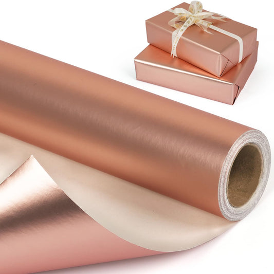 Rose Gold Metallic Wrapping Paper Roll – 17 Inch x 32.8 Feet