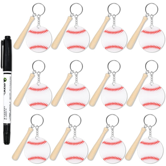 Baseball Acrylic Keychains DIY Party Favors - 12 ct