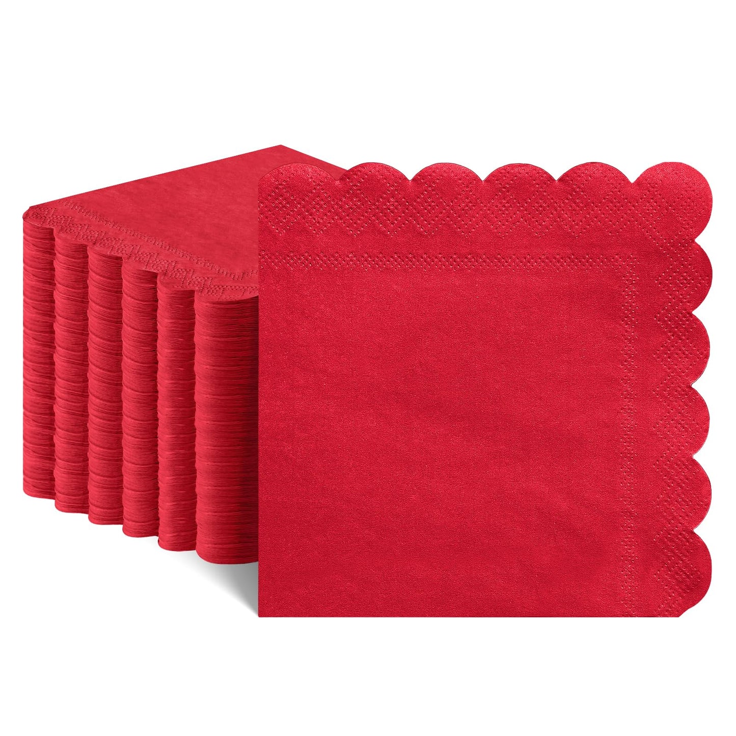 Red Scalloped Cocktail Napkins - 120 ct
