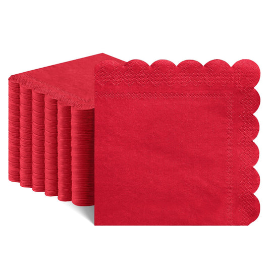 Red Scalloped Cocktail Napkins - 120 ct