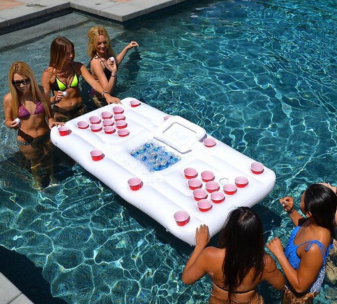 Inflatable Beer Pong Pool Float Table with Built-In Ice Cooler - 6ft x 3ft