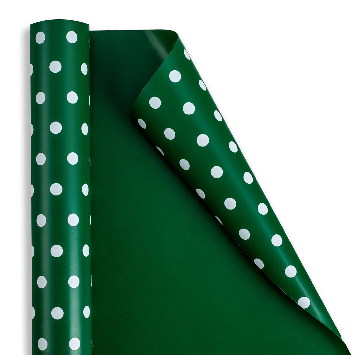 Flyhill Green Wrapping Paper Roll-46.8sqft(17 Inch X 32.8 ft)-Reversible Gift Wrap Paper with Polka Dot Design for BirthdayChristmasHolidayParty